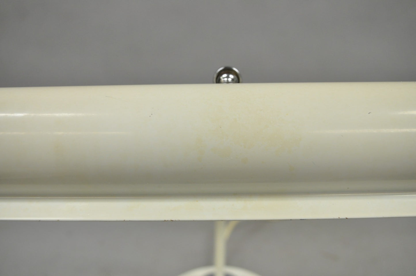 Vintage Mid Century Modern White Enamel Metal Arch Desk Lamp w/ Chrome Accents