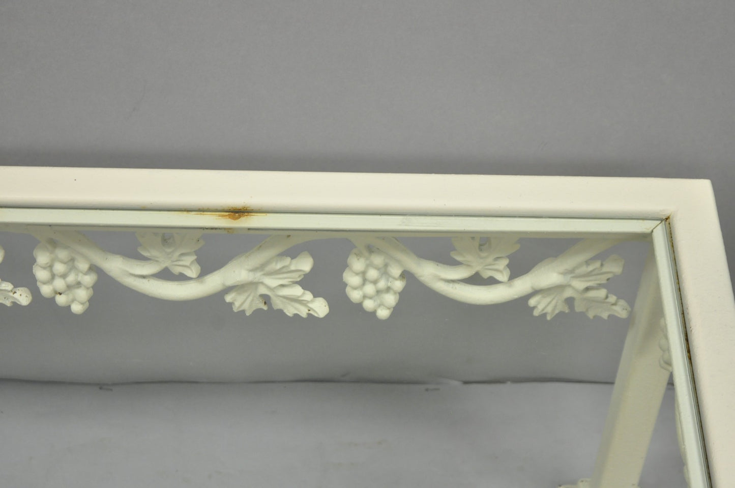 Vintage Woodard Style White Wrought Iron "Grapevine" Square Glass Coffee Table