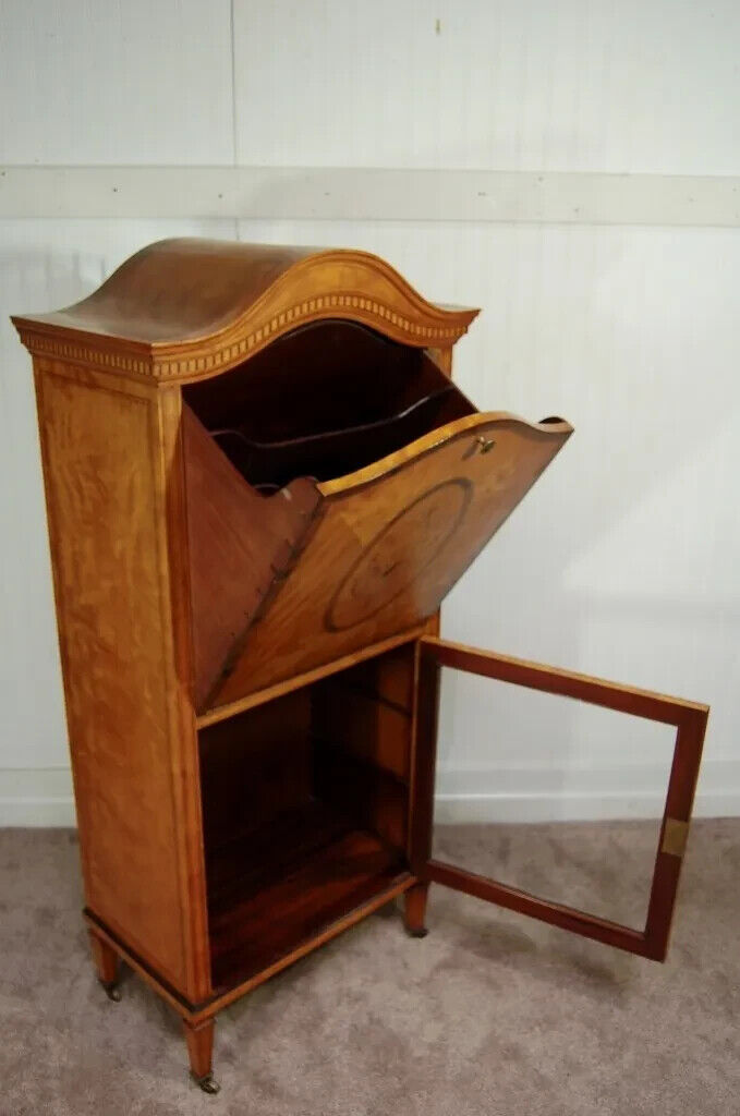 Antique Satinwood Inlaid French Adams Sheet Music Cabinet Display Curio