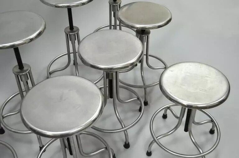 Vintage Stainless Steel American Industrial Modern Steampunk Adjustable Stool