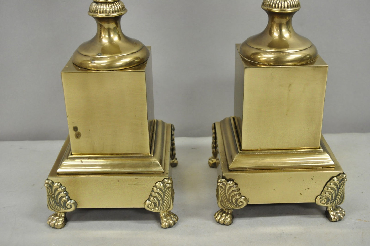 Vintage French Empire Neoclassical Brass Urn Form Table Lamps by Tyndale - Pair