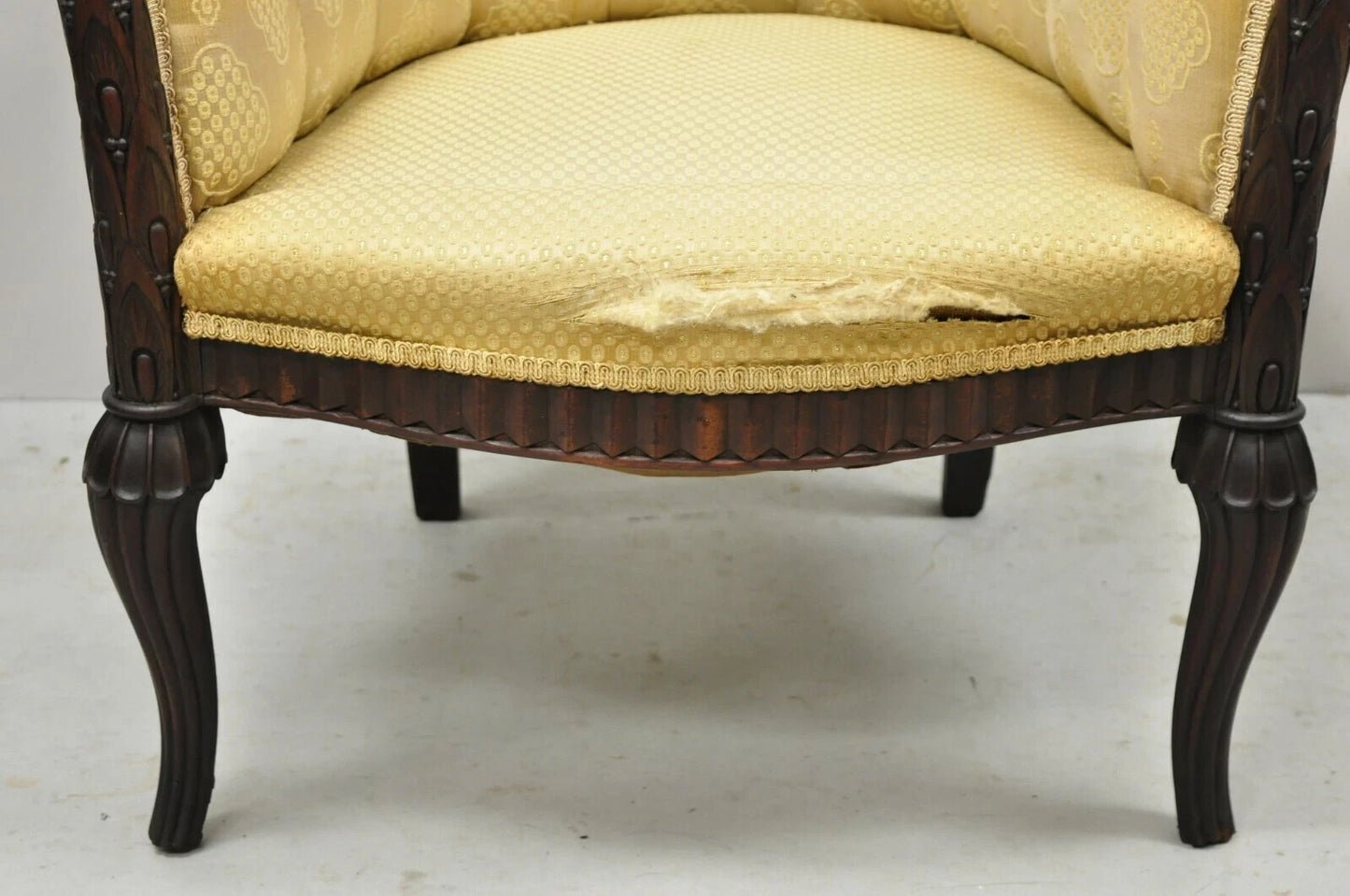 Antique French Art Deco Carved Walnut Wing Club Lounge Parlor Arm Chair
