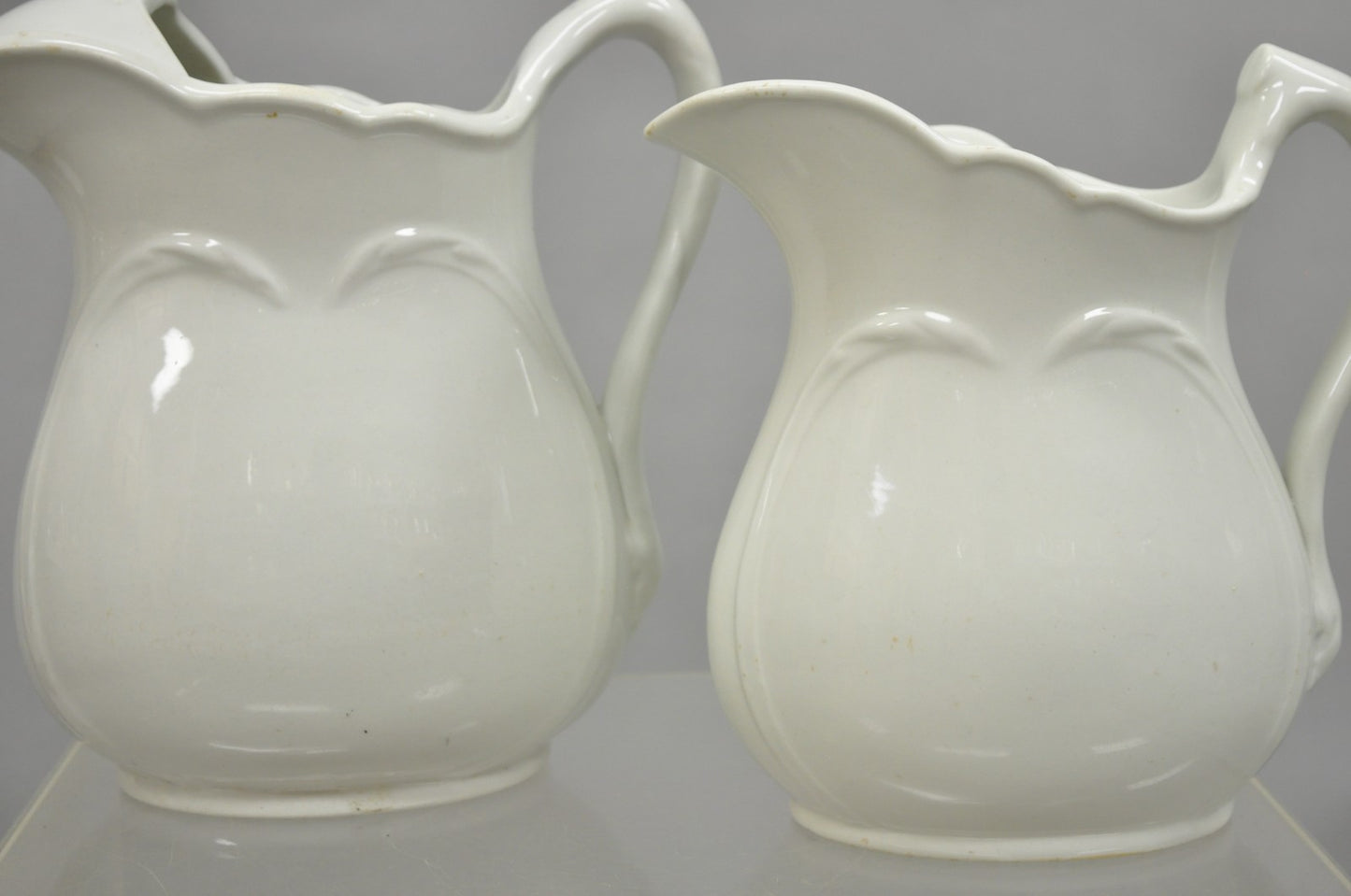 Vintage English Ironstone White Farmhouse Milk Water Pitchers - Set of 2