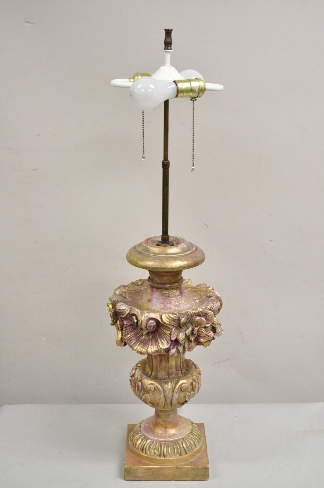 Vintage Italian Hollywood Regency Pink & Gold Ceramic Table Lamp by Brach Allen