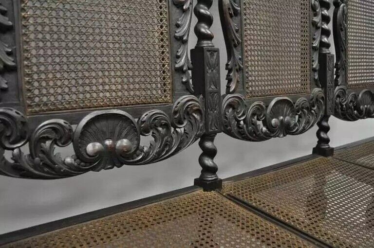 Jacobean Renaissance Barley Twist Cherub Carved Parlor Loveseat Bench Settee