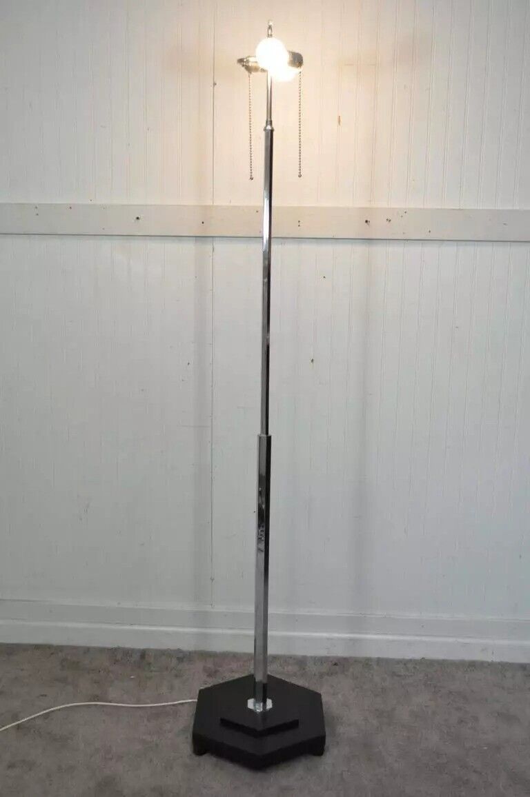 Mid-Century Modern Modernist Chrome and Ebonized Wood Vintage Pole Floor Lamp