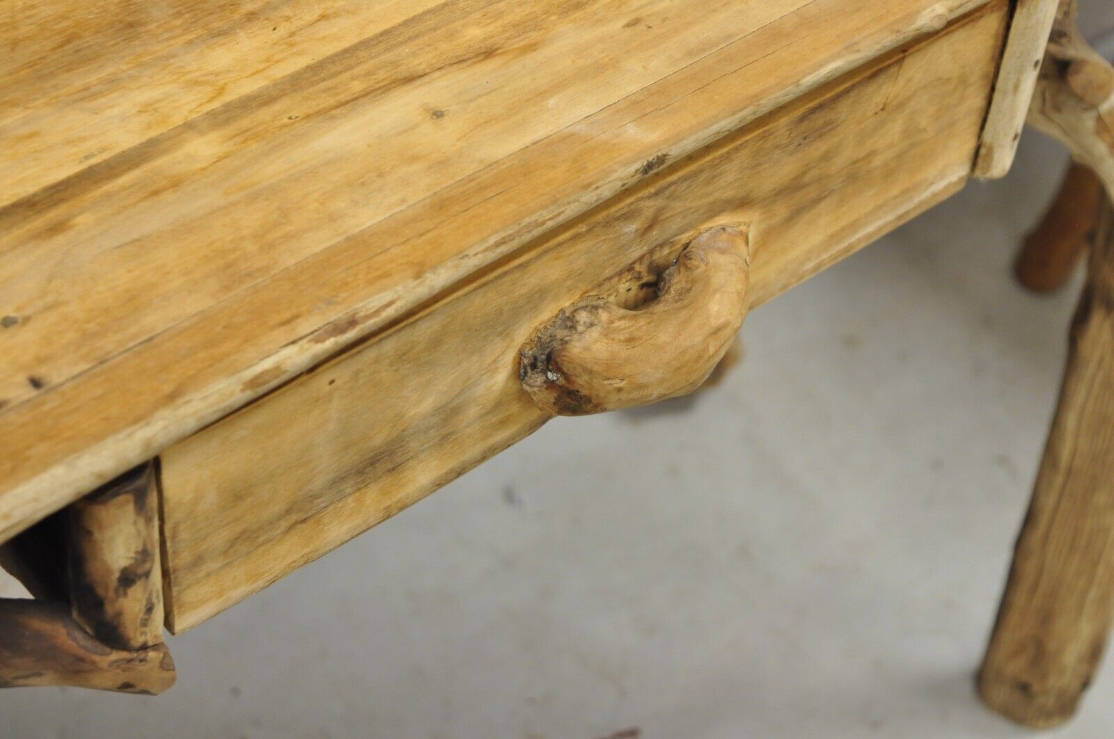 Vintage Rustic Modern Driftwood Branch Small Wooden Desk and Chair with Drawer