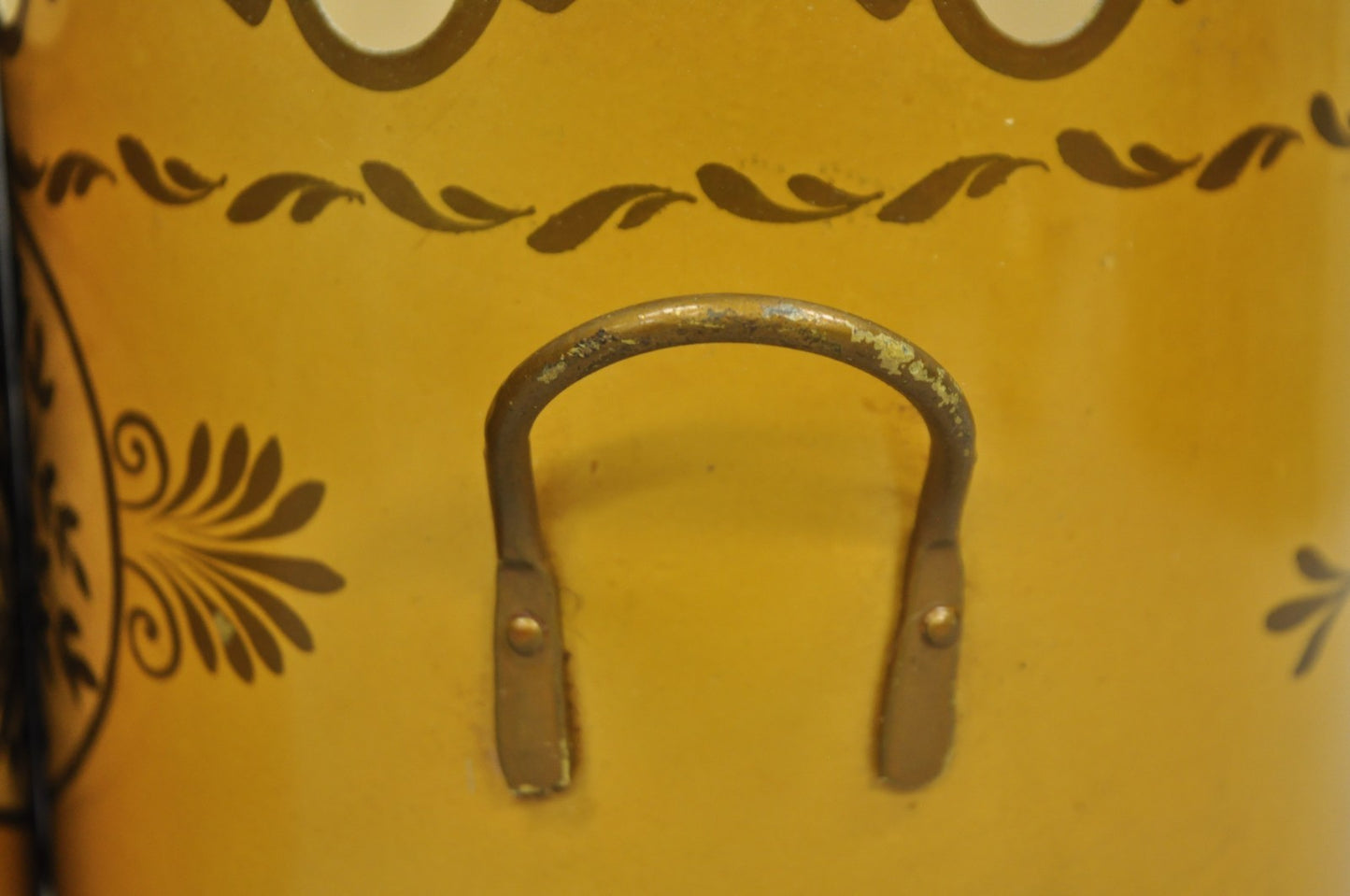 Vintage French Country Tole Metal Yellow Painted Cachepot Planter Vase - a Pair