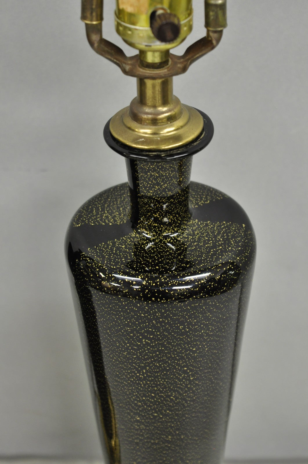 Vintage Mid Century Modern Black Glass w/ Gold Speckles Urn Table Lamps - a Pair