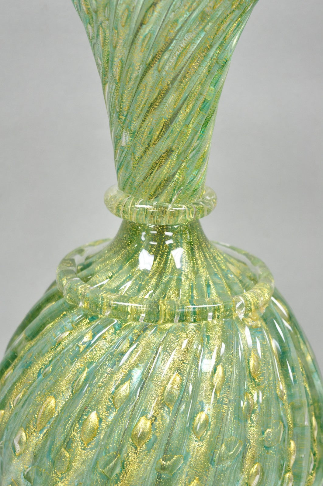 Vintage Barovier & Toso Murano Italy Green Swirl Glass Gold Flecks Table Lamp