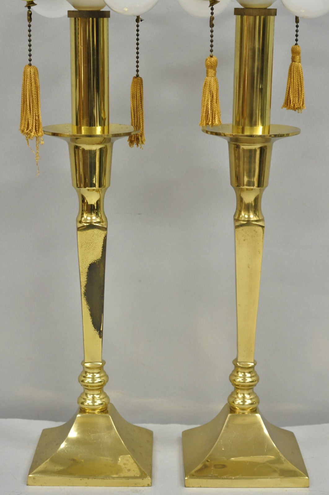 Hollywood Regency Tommi Parzinger Style Brass Candlestick Table Lamp Pair