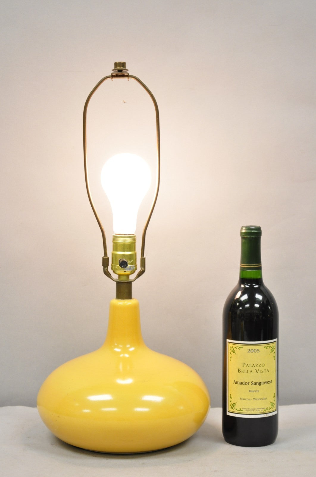 Mid Century Modern Lotte and Gunnar Bostlund Mustard Yellow Ceramic Table Lamp