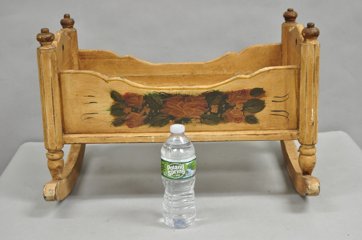 Antique Colonial Figural Painted "1820" Wooden Baby Doll Cradle