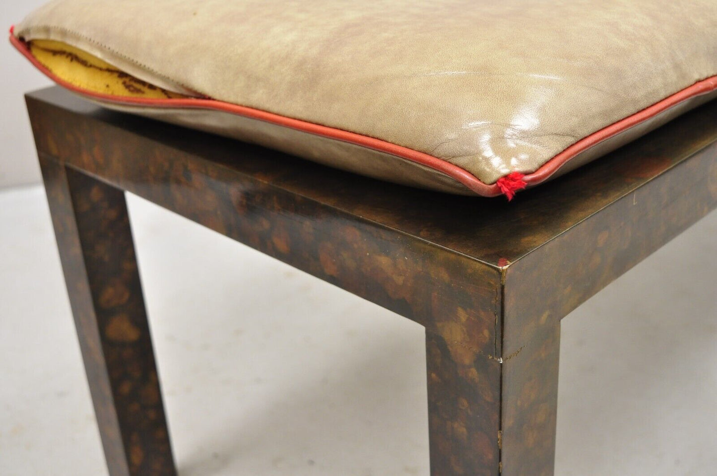 Vtg Mid Century Modern Brown Tortoiseshell Lacquer Parsons Style 54" Bench Table