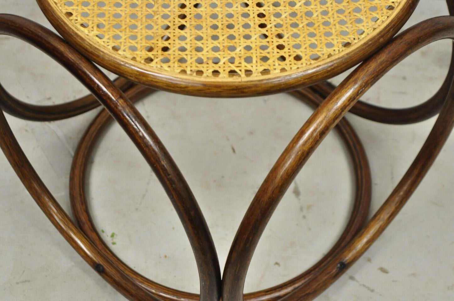 Vintage Mid Century Modern Thonet Bentwood Cane Seat Round Stool (B)