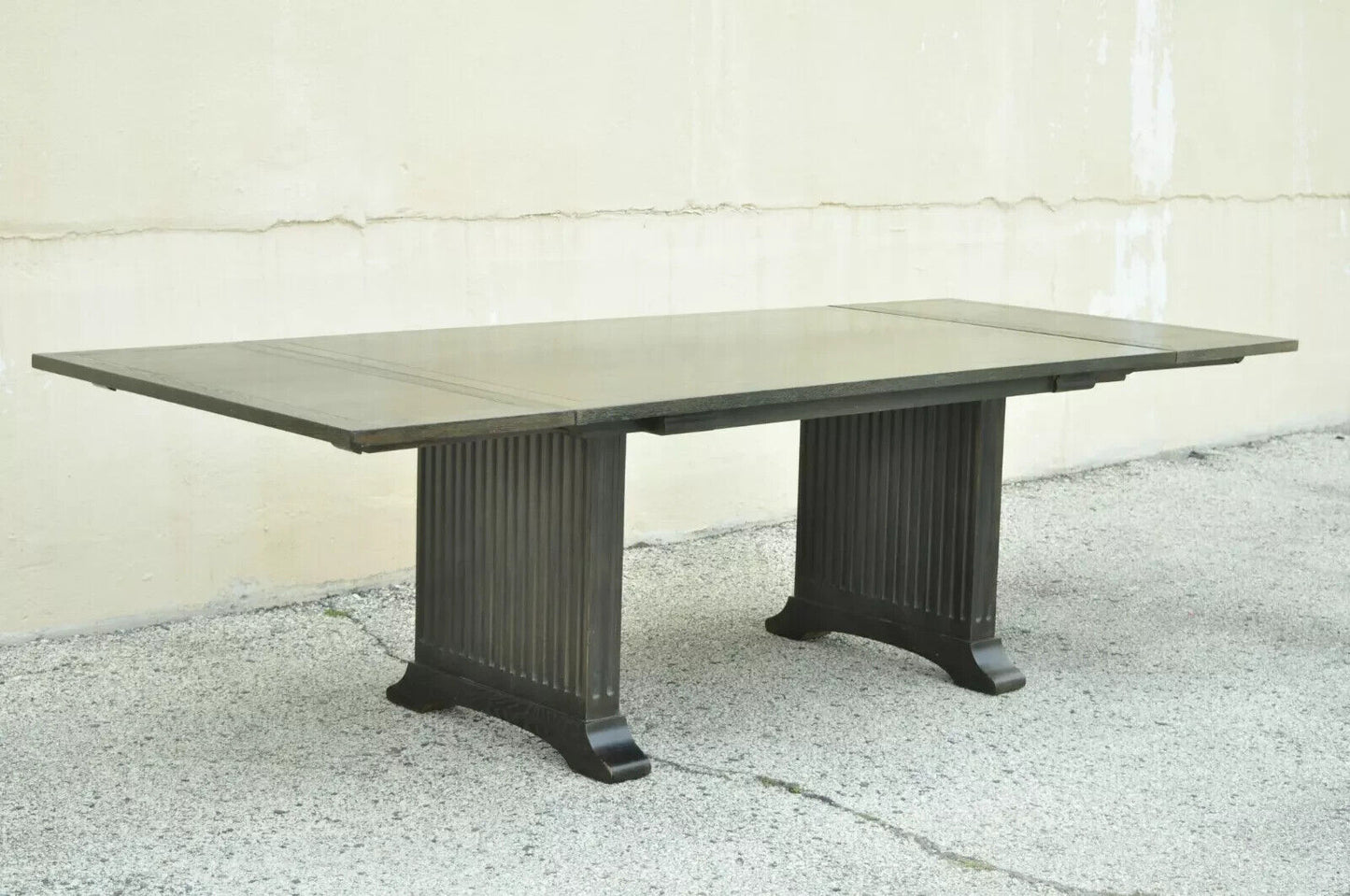 Gothic James Mont Style Green Cerused Oak Pedestal Dining Table by Enkeboll