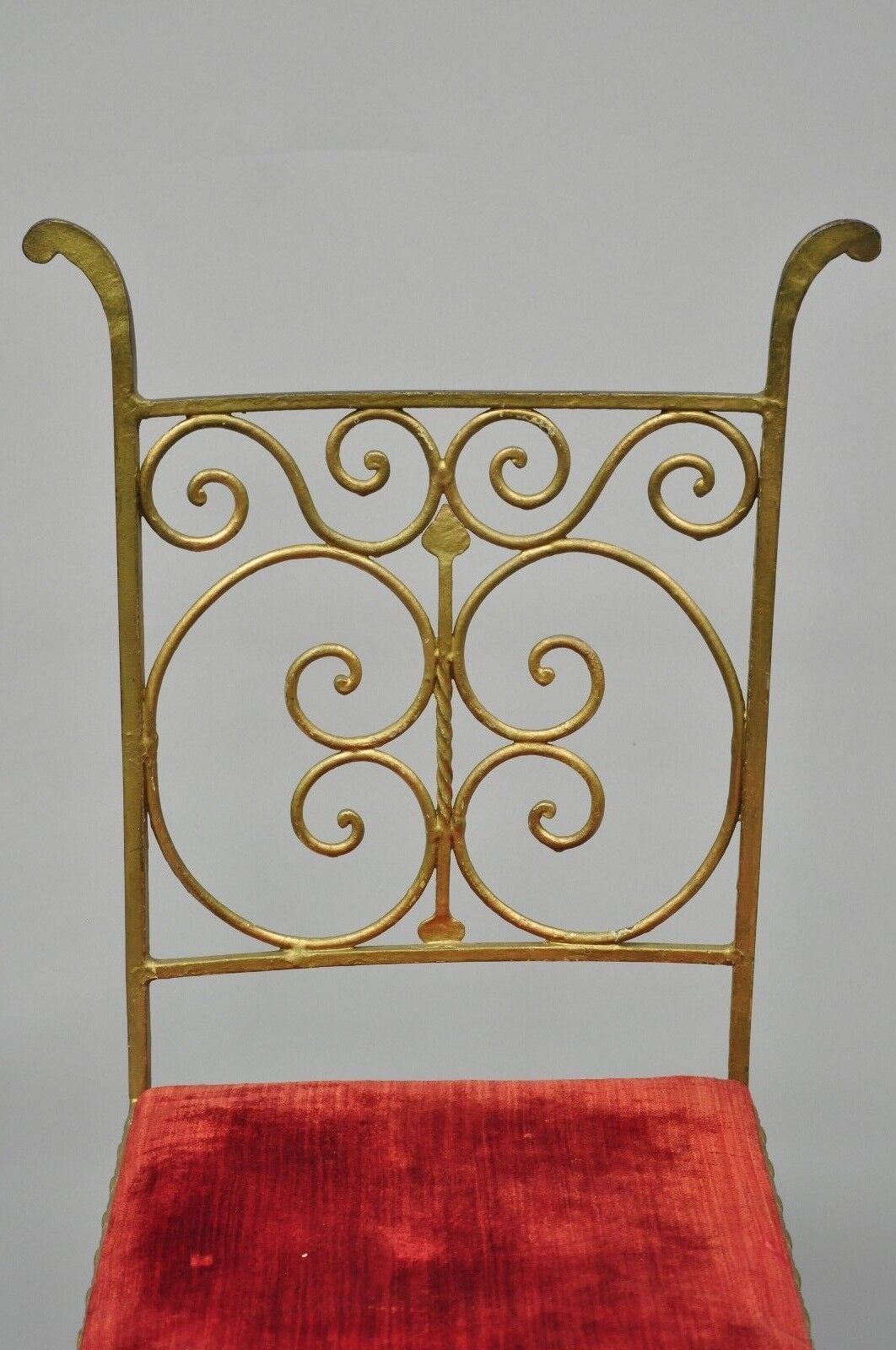 Antique Italian or Spanish Hollywood Regency Gold Iron Gothic Small Side Chair