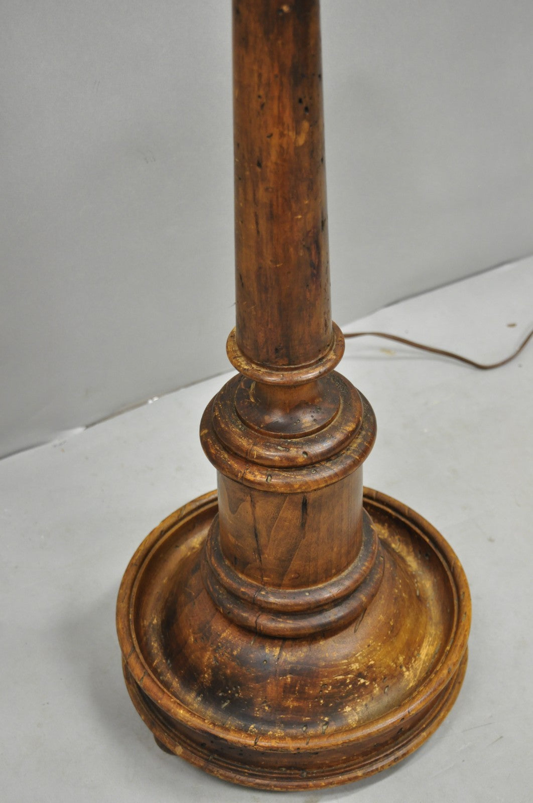 Vintage French Country Carved Wood Distressed Candlestick Floor Lamp by Chapman
