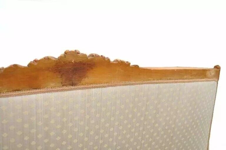 Antique French Louis XV Style Carved Walnut Gold Upholstered Sofa Canape