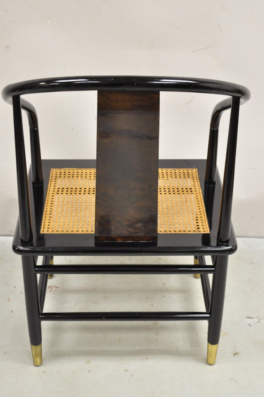 Vintage Henredon Scene 3 Oriental Black Lacquer Asian Horseshoe Chair - Single