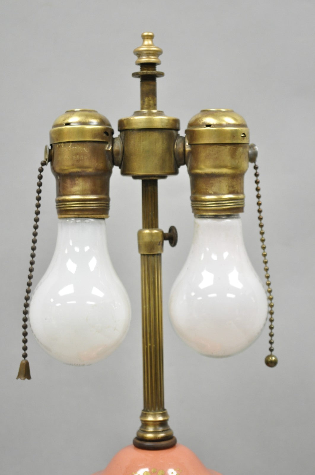 Antique French Victorian Salmon Coral Pink Porcelain Hand Painted Urn Table Lamp