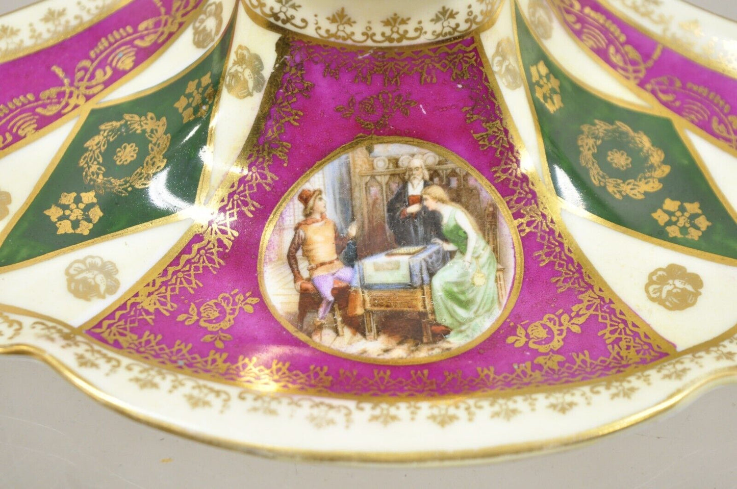 Antique Old Vienna Paris Porcelain Inkwell and Ink Blotter Desk Set - 2 Pc Set