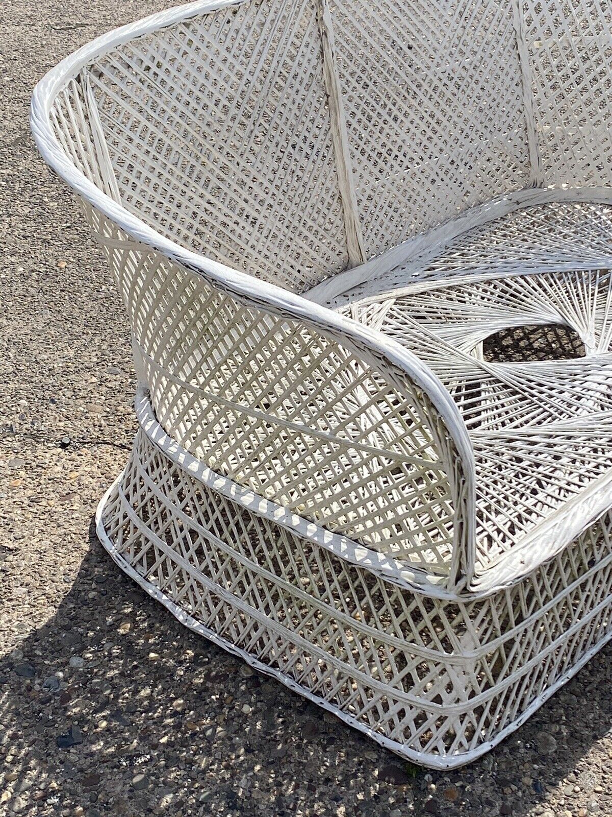 Vintage Russell Woodard Woven Spun Fiberglass White Mid Century Modern 54" Sofa