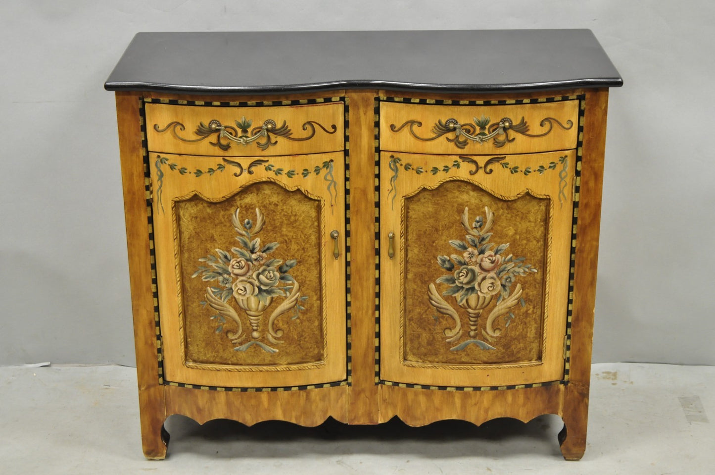Contemporary French Country Style Marble Top Painted Server Console Cabinet