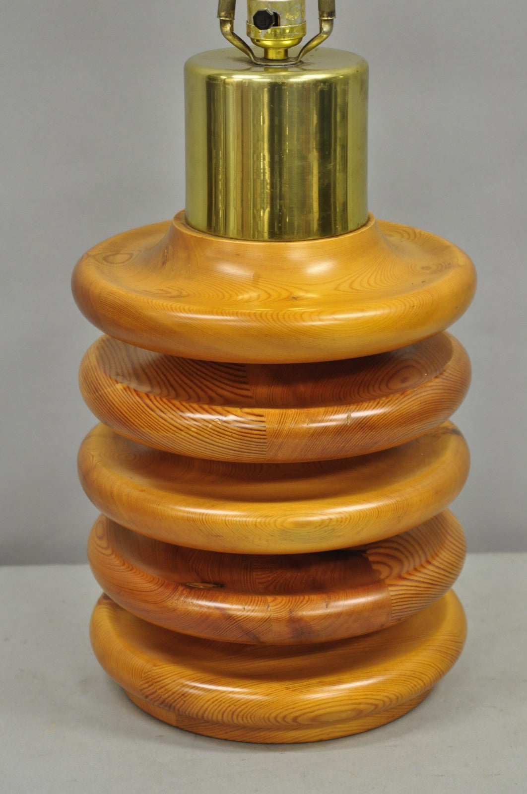 Vintage Mid Century Modern Sculpted Pine Wood Stacked Beehive Table Lamp