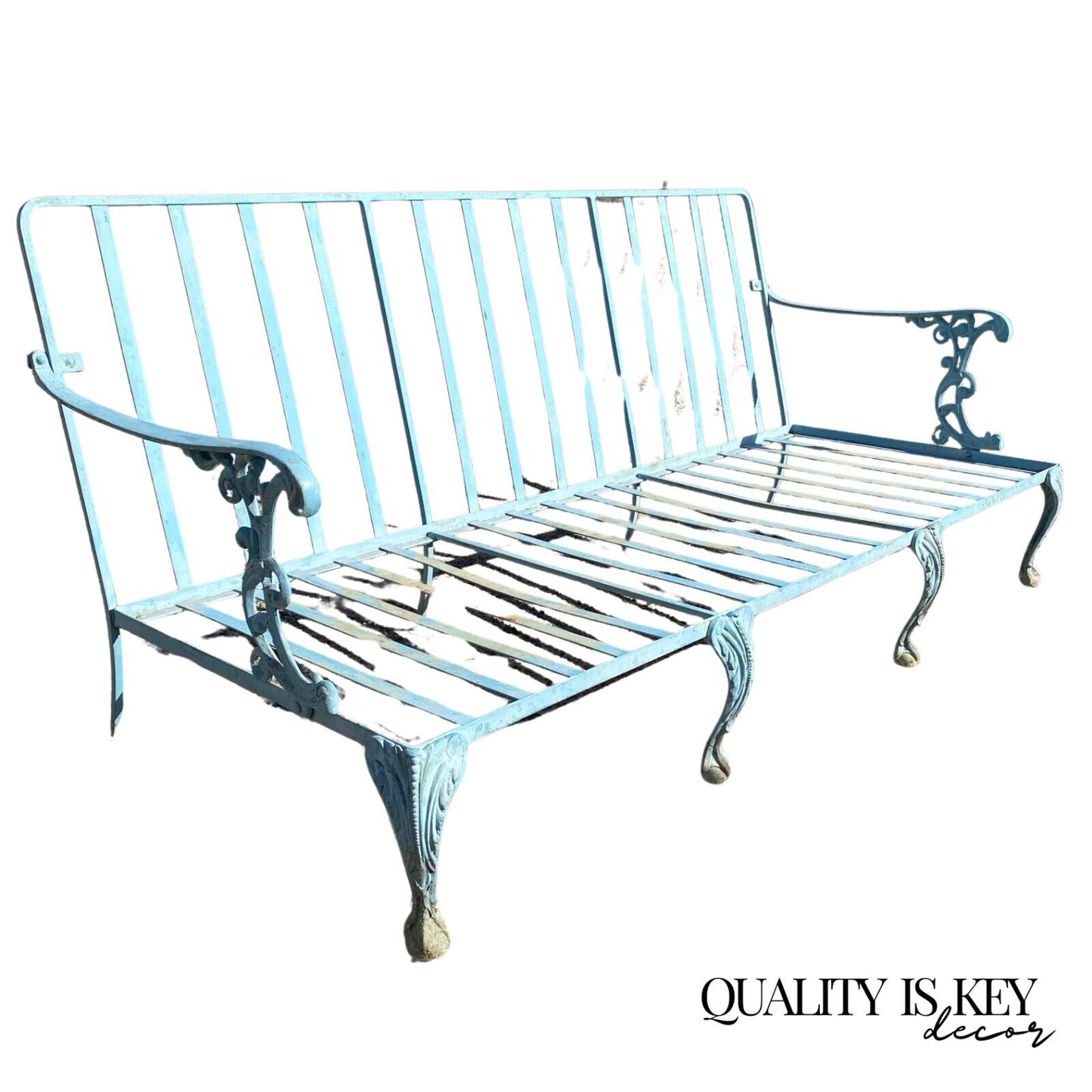 Vintage Molla Cast Aluminum Victorian Style Blue Painted Garden Patio Sofa