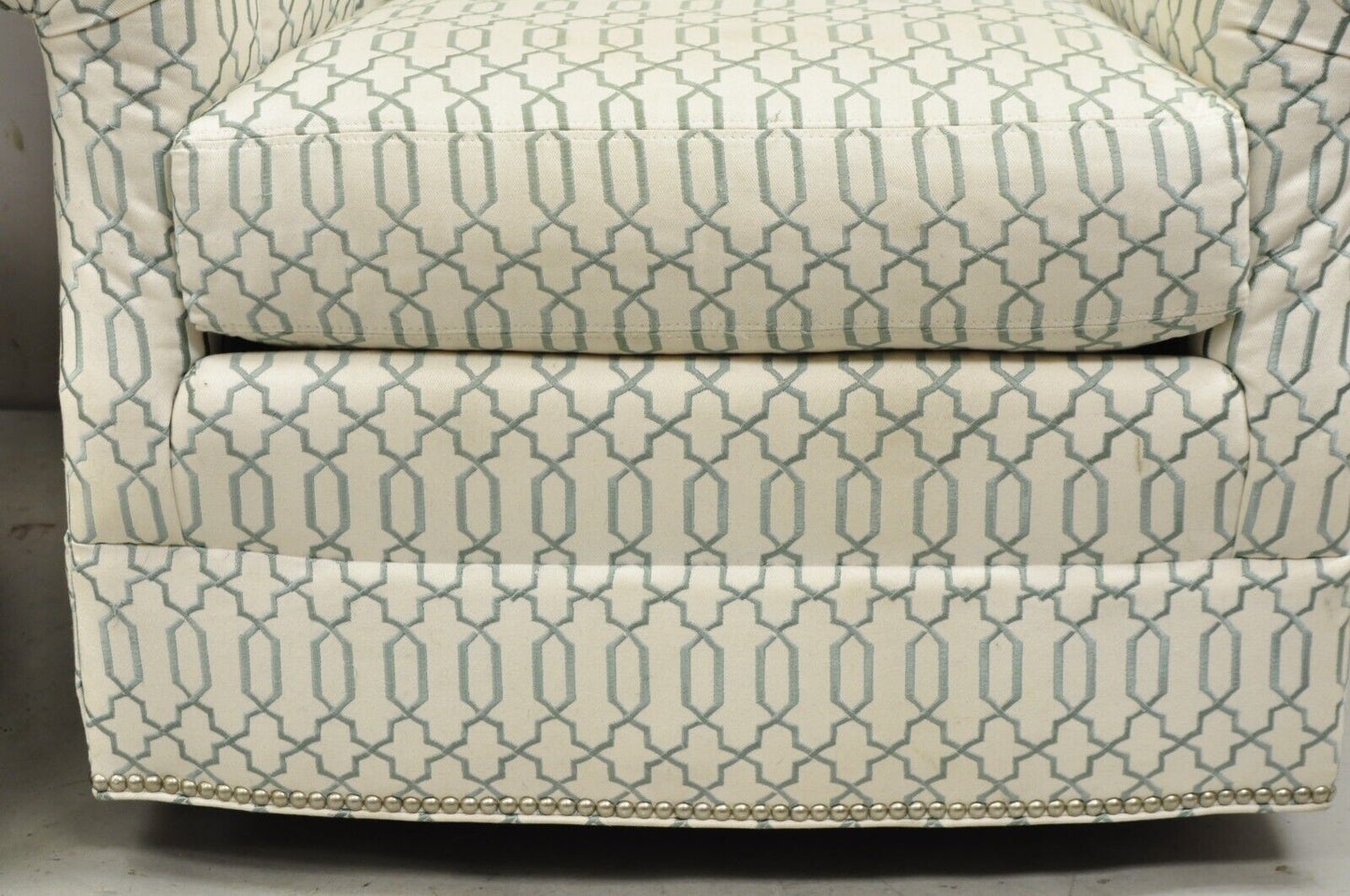 Sherrill Seafoam Green & Off White Swivel Rocker Barrel Back Club Chairs - Pair