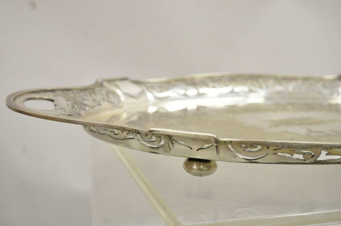 Antique D & H England 24" Silver Silver Plated Pierced Scalloped Platter Tray