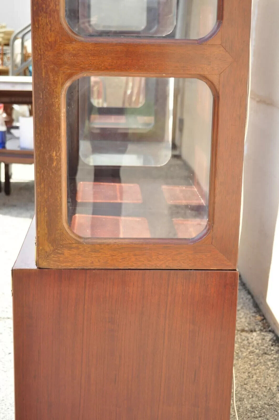Vintage Chinese Mother of Pearl Hardwood China Cabinet Curio Display Wall Unit