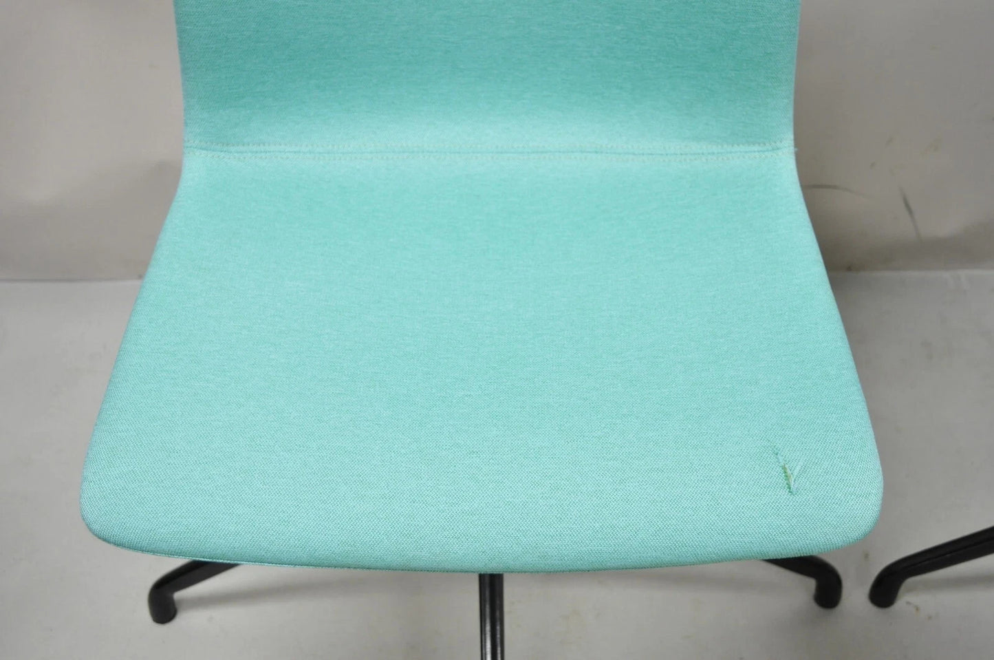 Contemporary Modern Hairpin Swivel Base Blue Upholstered Side Chair by OFS, Pair