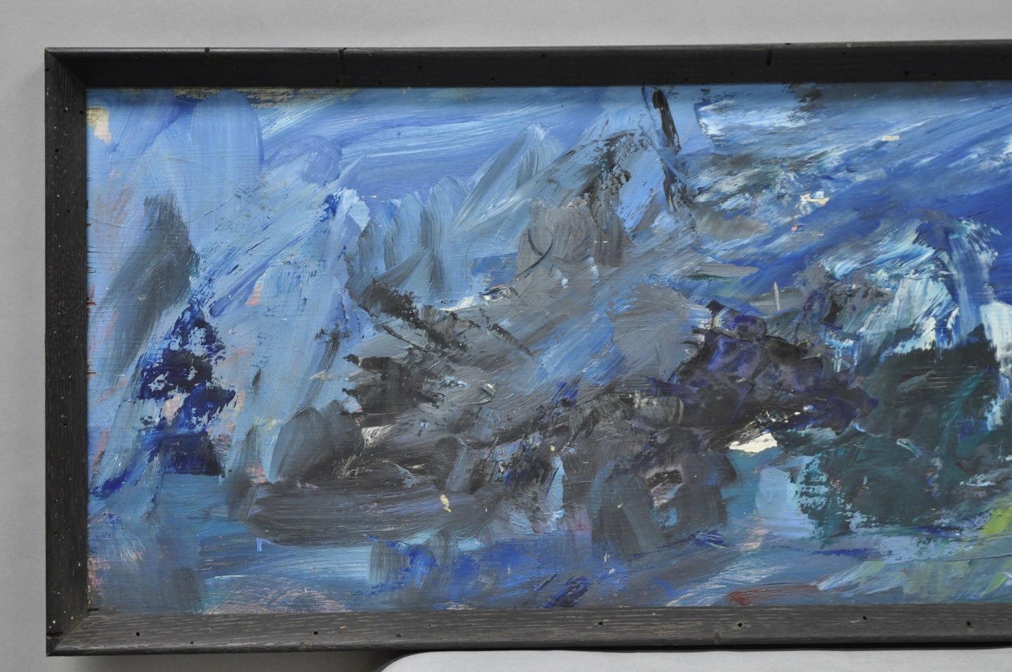 Vintage Mid Century Modern Blue Abstract Acrylic on Board Painting Artist Signed