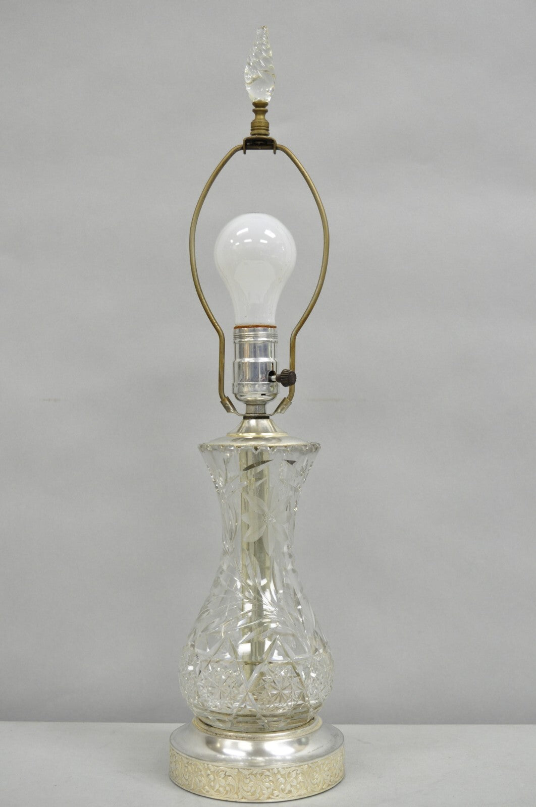 Antique Victorian Cut Glass Silver Plated Small Boudoir Vanity Table Lamp