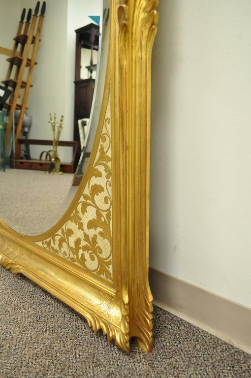 Vintage Italian Regency Gold Gilt Carved Wood Florentine Rectangular Wall Mirror