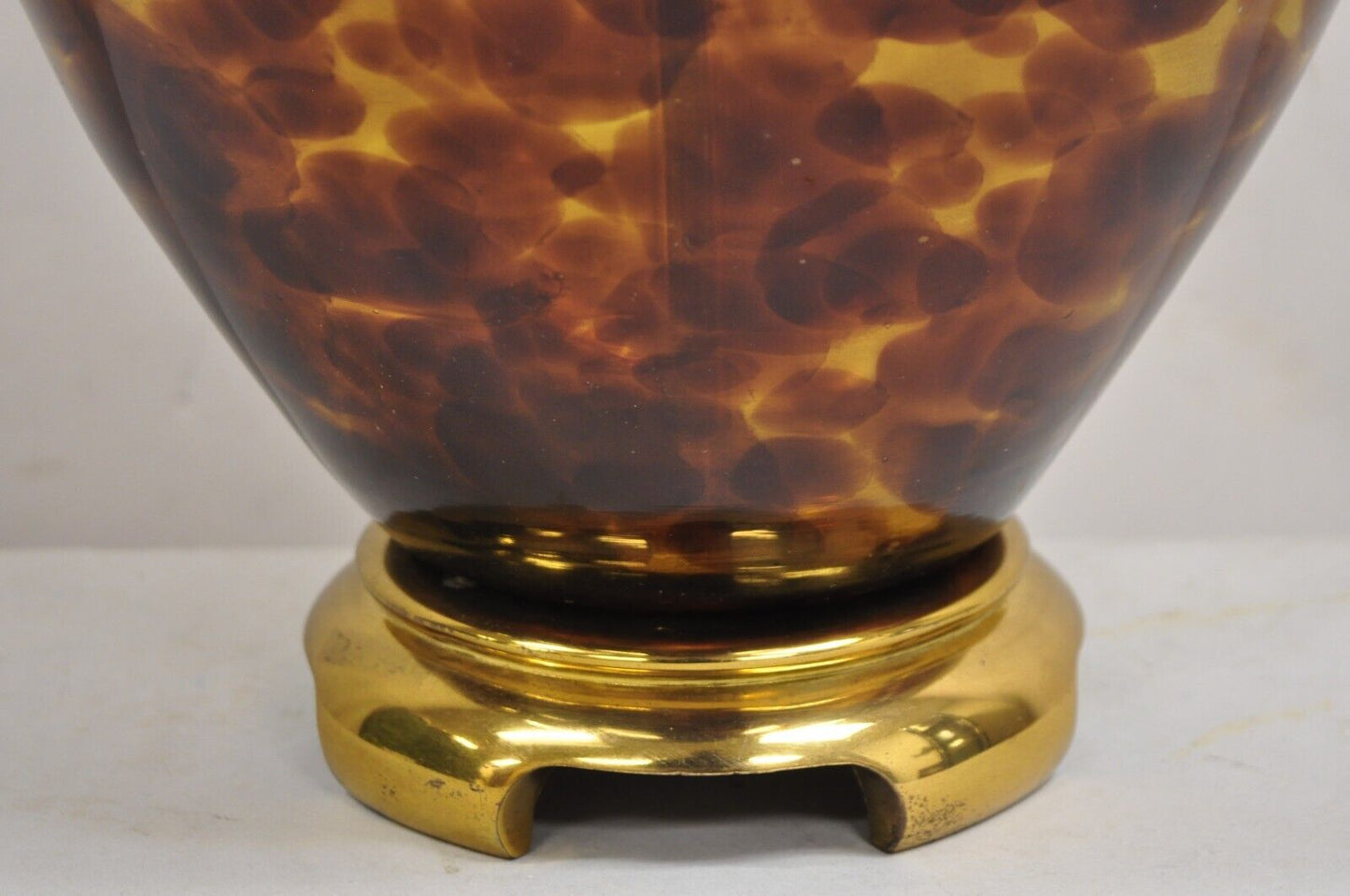 Vintage Chinoiserie Hollywood Regency Tortoise Shell Blown Glass Table Lamp