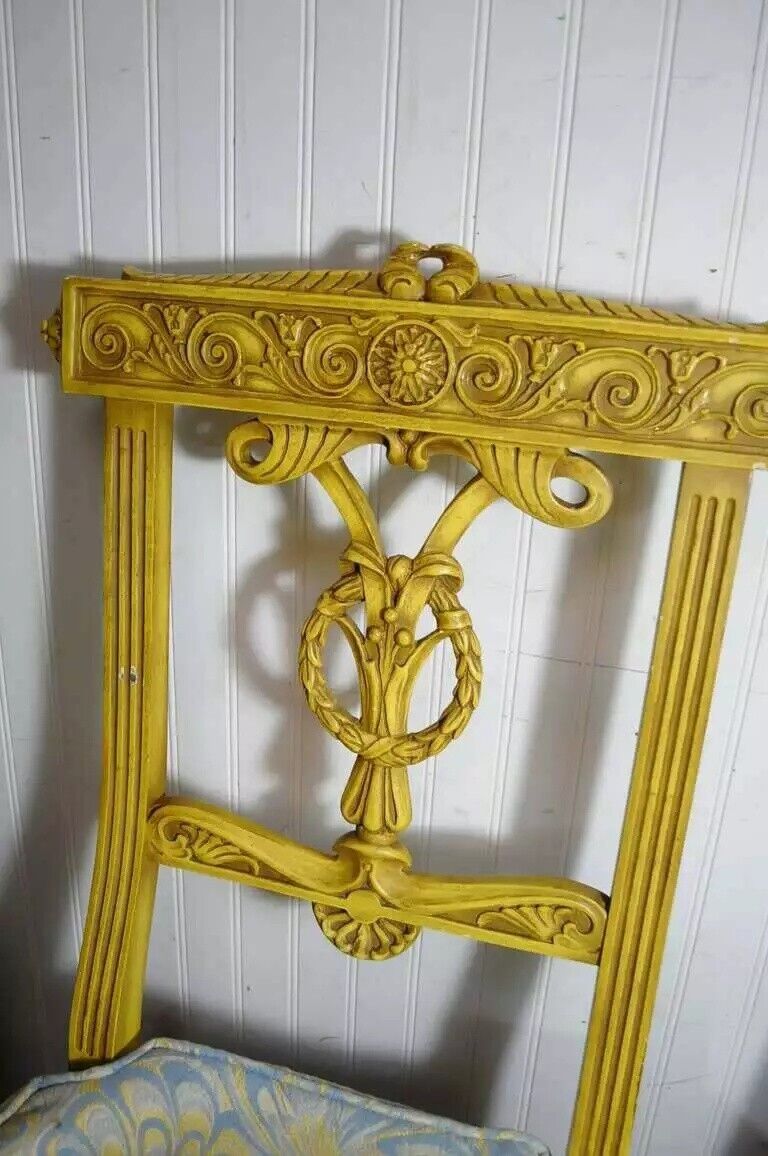 Vintage French Regency Louis XVI Yellow Carved Wood Dining Chairs - Set of 6