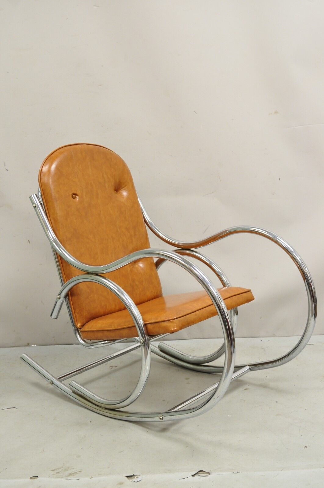 Mid Century Modern Milo Baughman Style Chrome Thonet Rocking Chair Rocker
