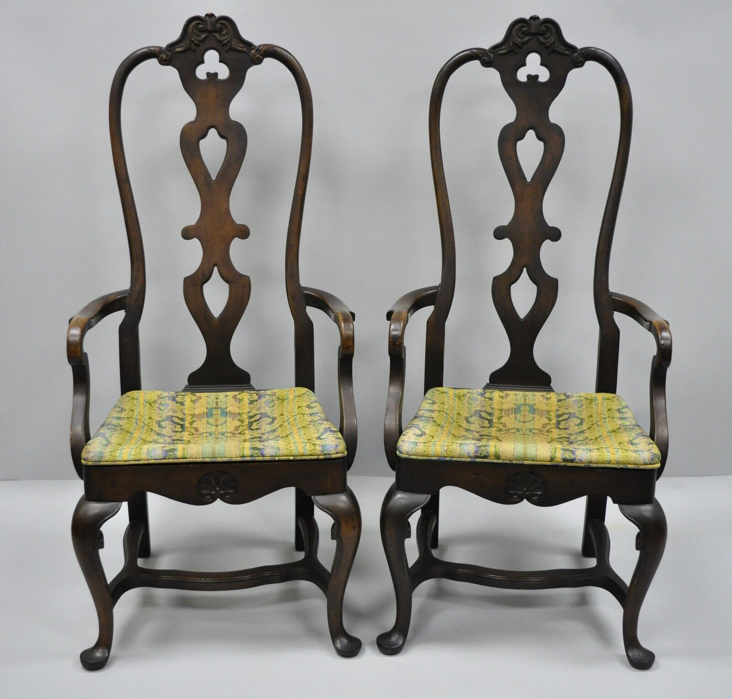 Vintage Italian Baroque Swedish Rococo Style High Back Dining Arm Chairs - Pair