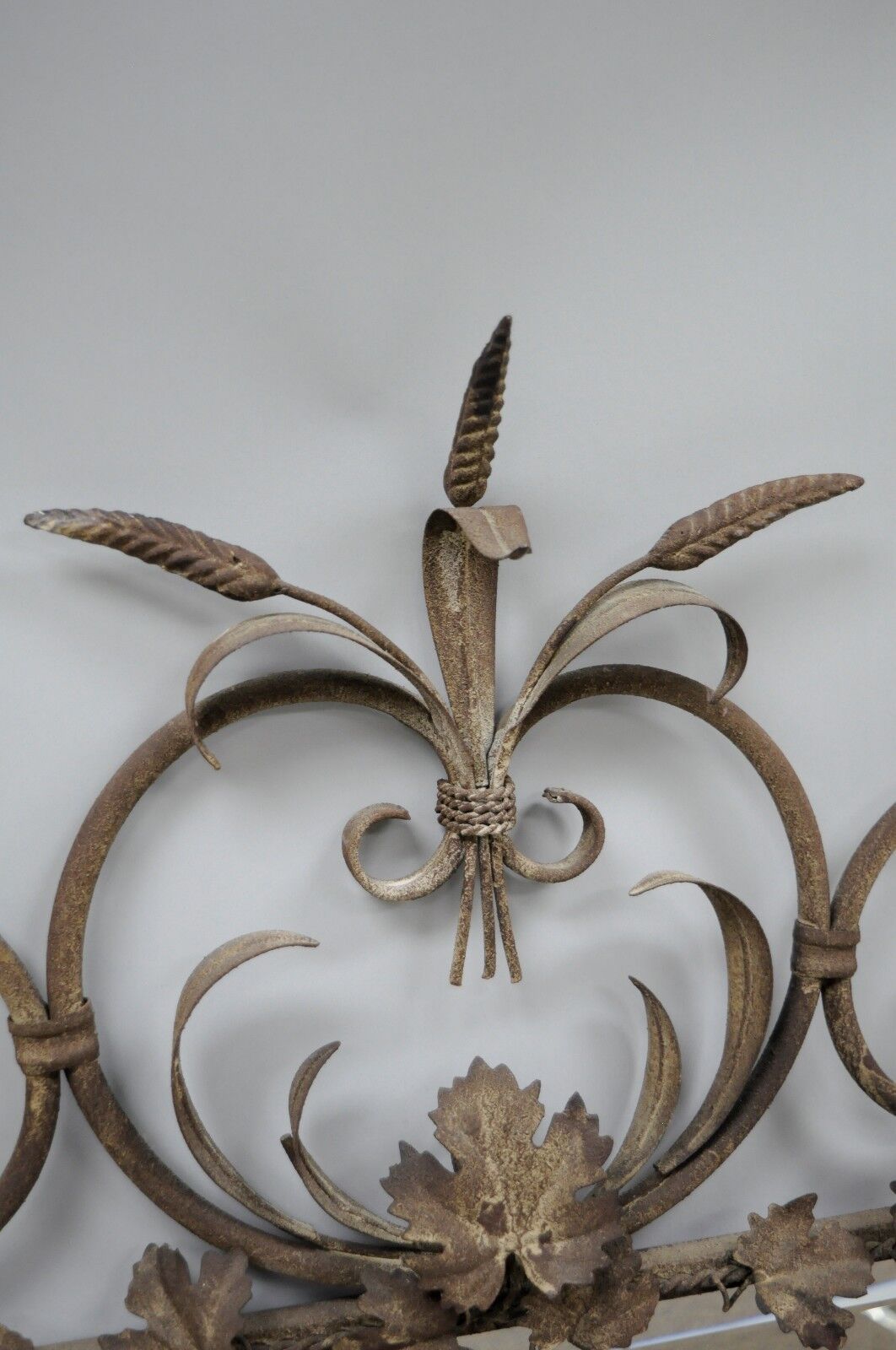 Italian Hollywood Regency Iron Tole Metal Wheat Sheaf Scroll Wall Mirror 50 x 31