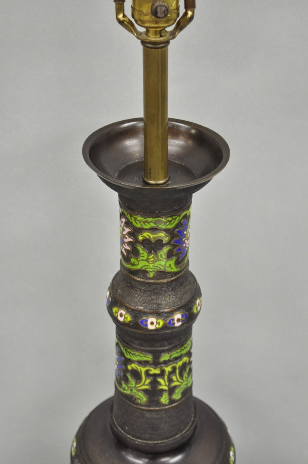 Antique Chinese Bronze Cloisonne Enameled Champleve Chinoiserie Table Lamp