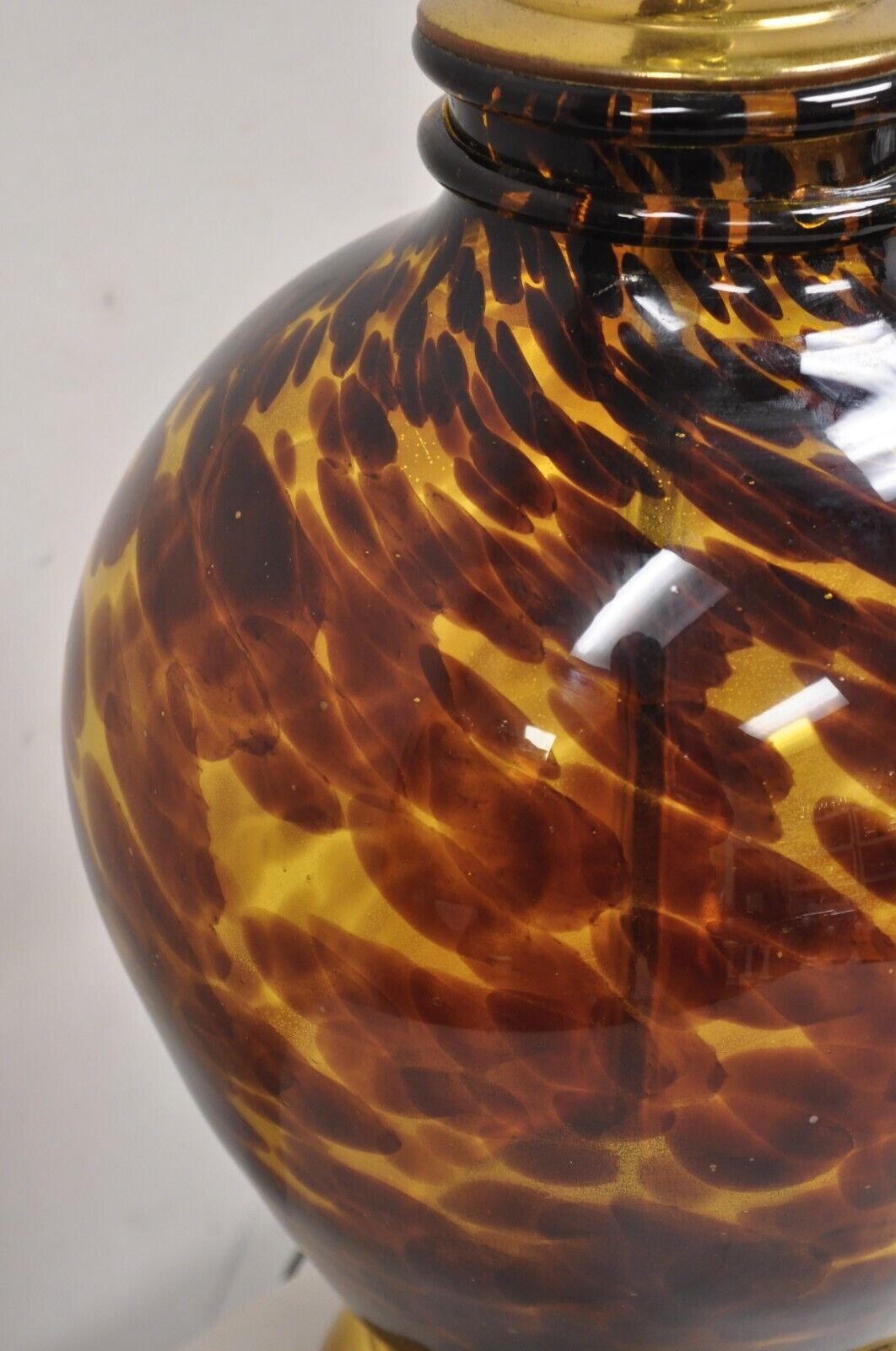 Vintage Chinoiserie Hollywood Regency Tortoise Shell Blown Glass Table Lamp