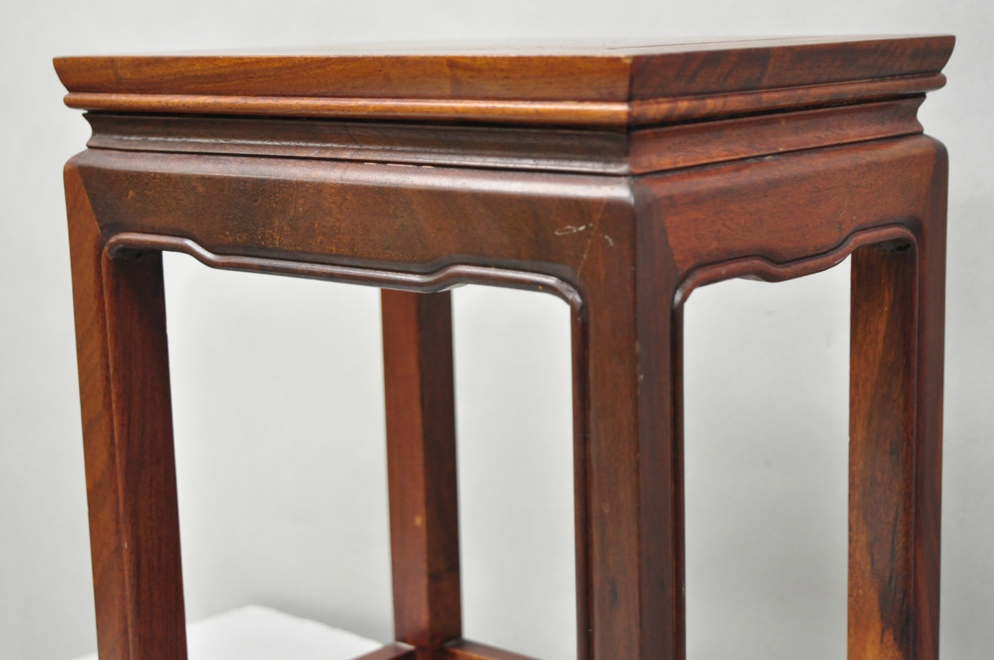 Vintage Chinese Hardwood Small Pedestal Plant Stand Side Table