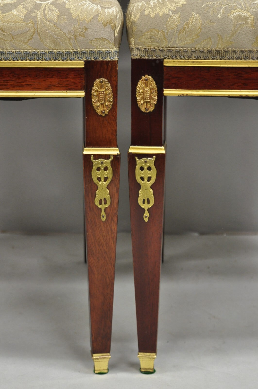 Vintage French Empire Mahogany Side Chairs with Bronze "Sphinx" Ormolu - a Pair