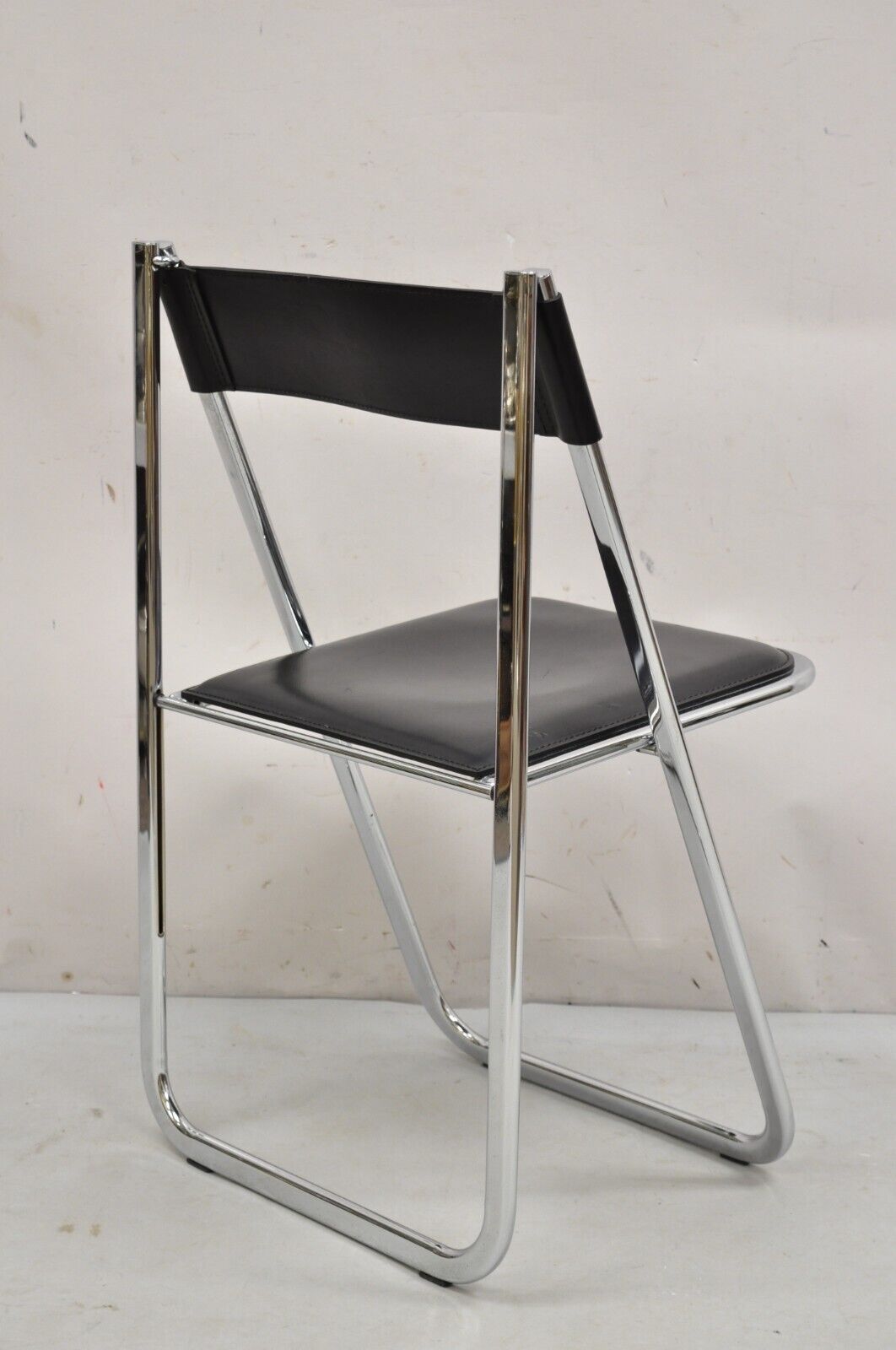 Arrben Italy Italian Modern Chrome Black Leather Tamara Folding Chair (Single)