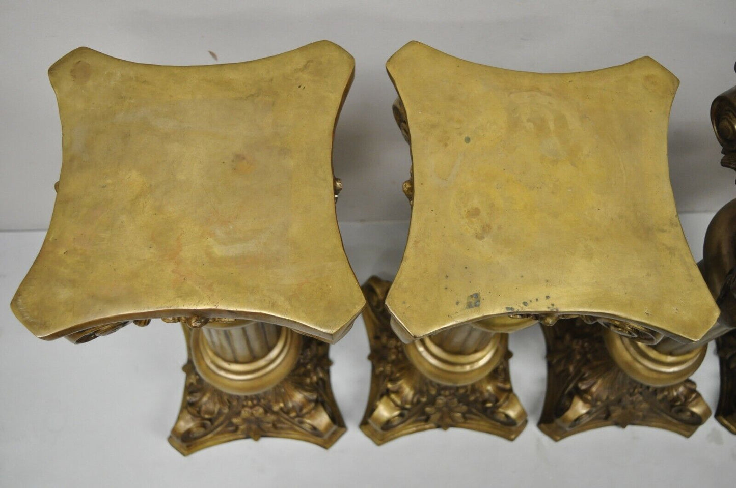 Vintage Brass Bronze Fluted Corinthian Column 29" Classical Pedestal Plant Stand