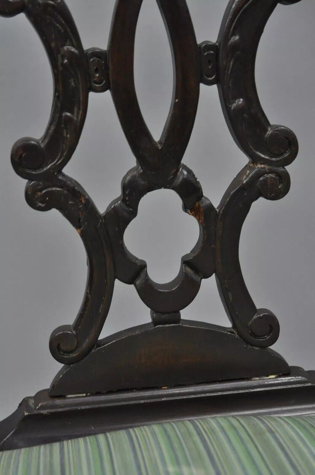 Antique Georgian Style Carved Ribbon Back Solid Mahogany Dining Side Chair (C)
