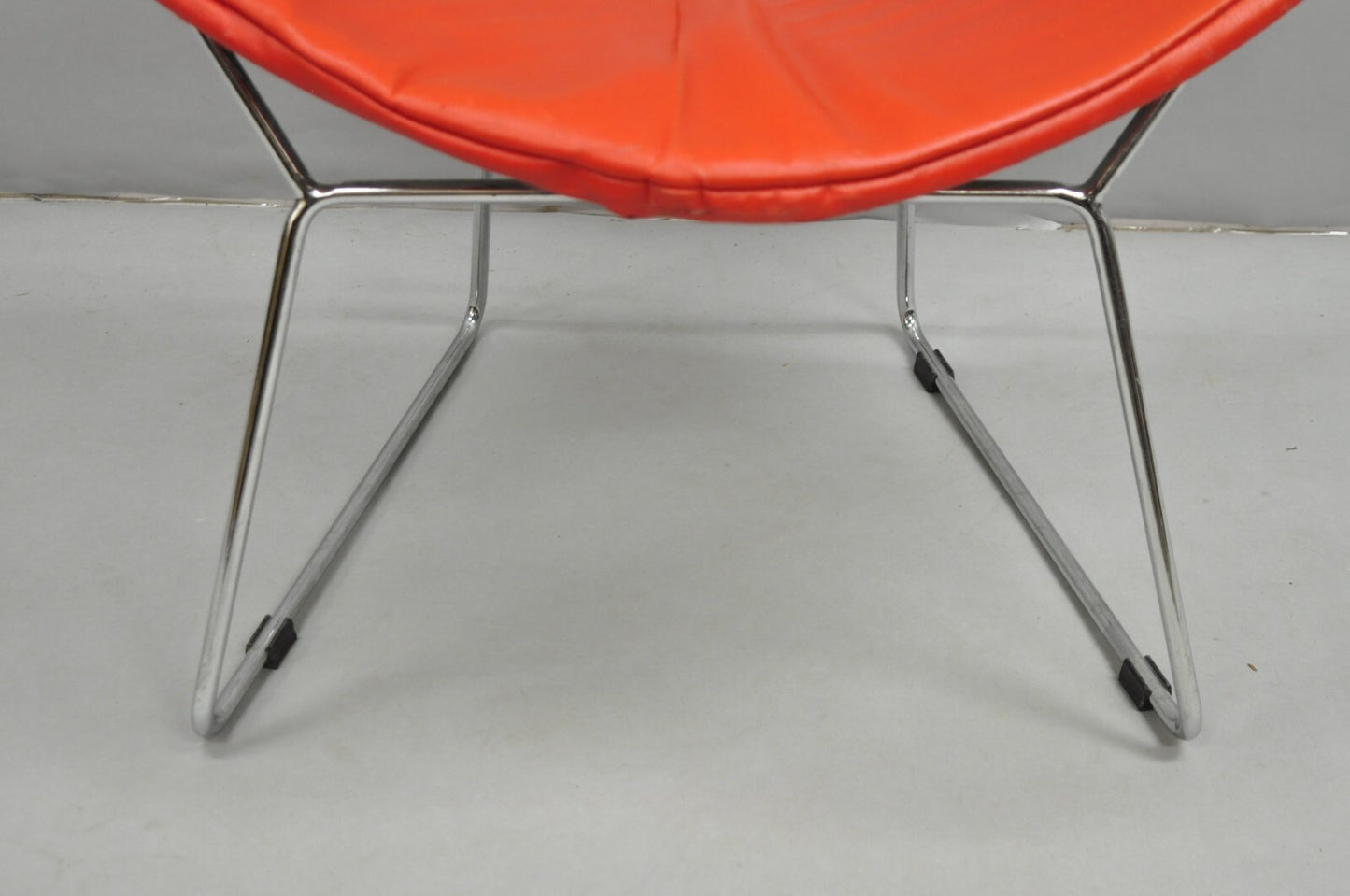 Knoll Style Bertoia Chrome Wire Metal Diamond Lounge Chair With Red Cushion